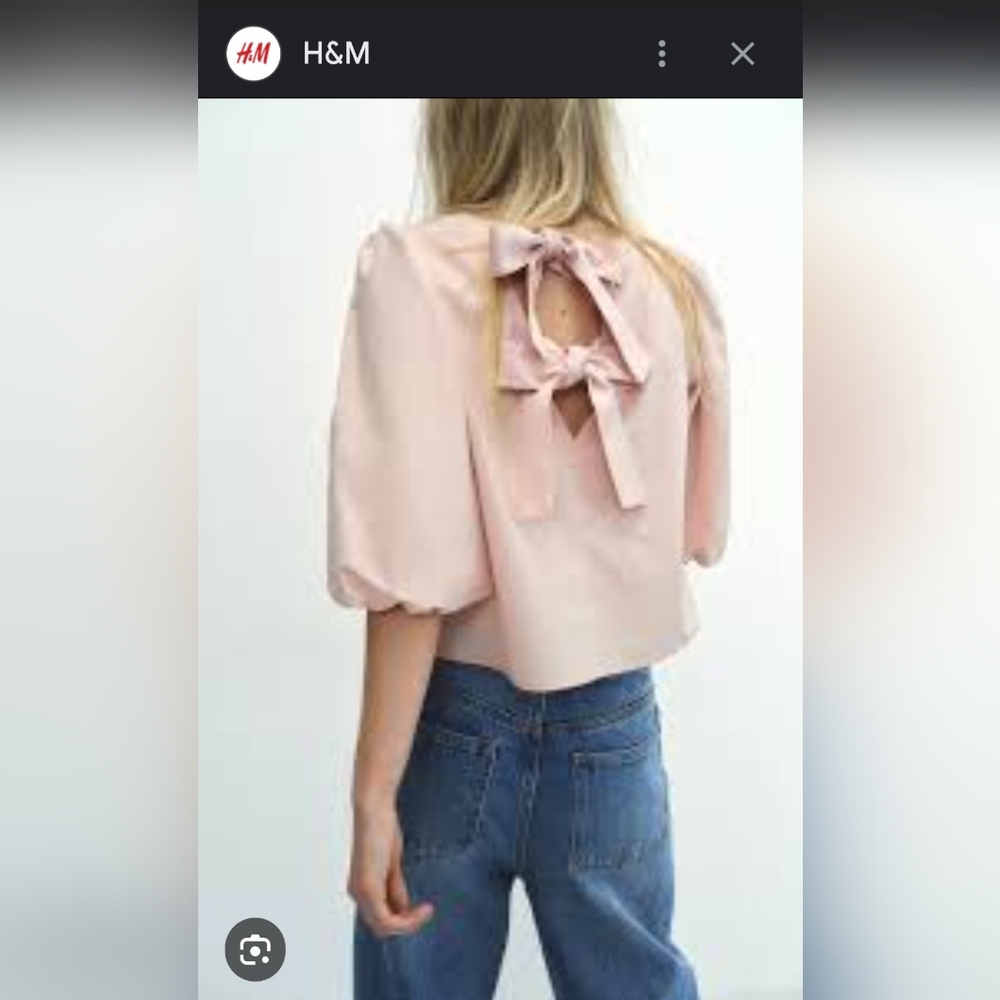 NWT H&M Blush Lyocell Blend Bow-Back Blouse-Sz M